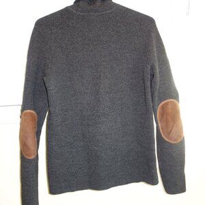 J. Crew Dark Gray Turtleneck Sweater with Elbow Patches Sz Medium Merino Wool